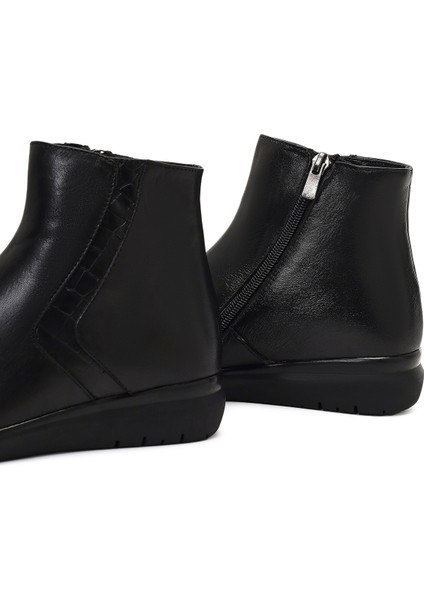 Kadın Siyah Fermuarlı Deri Comfort Bot 25WFD413618
