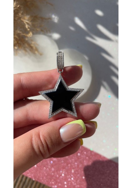 Siyah Mineli Yıldız Kolye Ucu