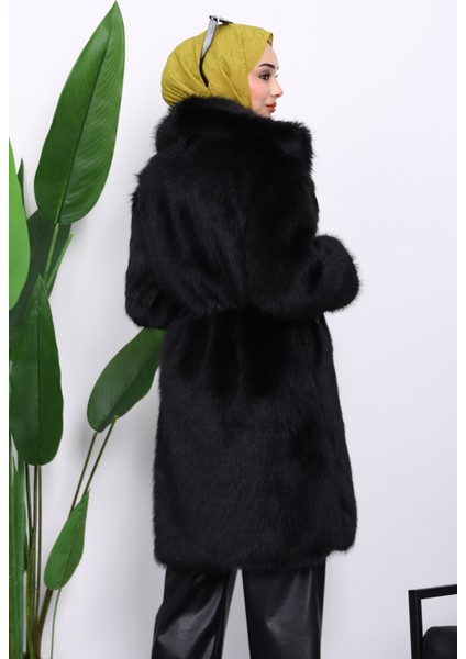 Siyah Kemerli Astarlı Kürk Kaban fırsatları