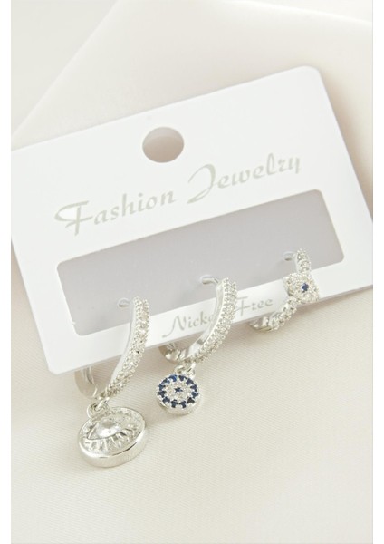 3 Adet Göz Zirkon Taşlı Küpe