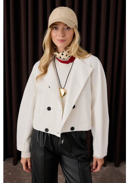 Pamuklu Kruvaze Ceket Ekru