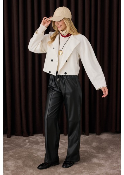 Pamuklu Kruvaze Ceket Ekru