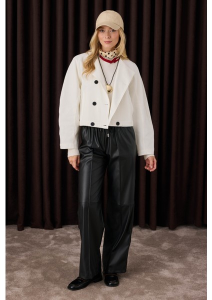 Pamuklu Kruvaze Ceket Ekru