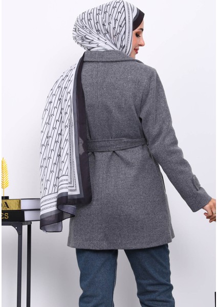 Füme Kruvaze Yaka Çift Düğmeli Kaşe Kaban fırsatları