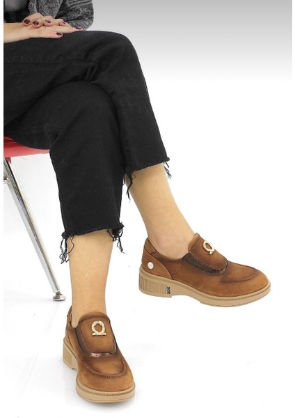 D25KA-7105 Taba Hakiki Deri Tam Ortopedik Kadın Casual Günlük Ayakkabı