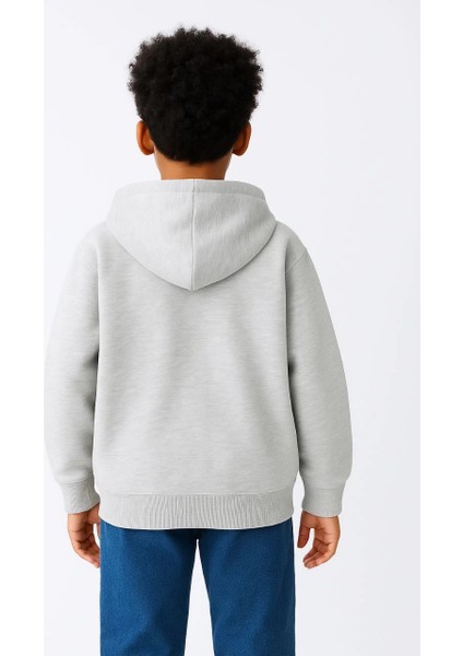 Erkek Çocuk Kapüşonlu Kanguru Çepli Tam Fermuarlı Hırka Sweatshirt - Gri -Vlmr fiyatları