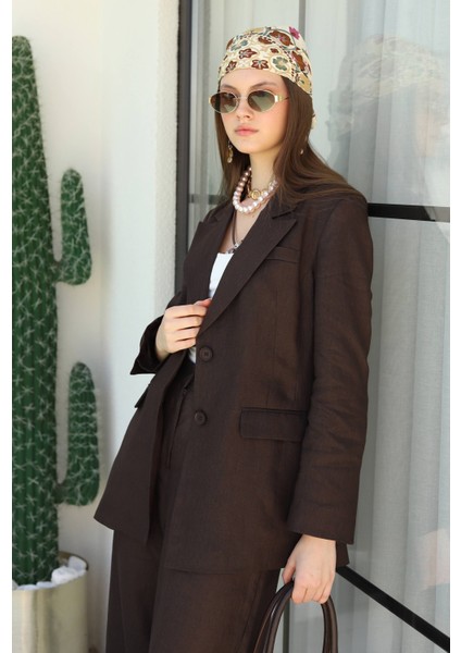 Keten Belden Oturtmalı Ceket Acı Kahve modelleri