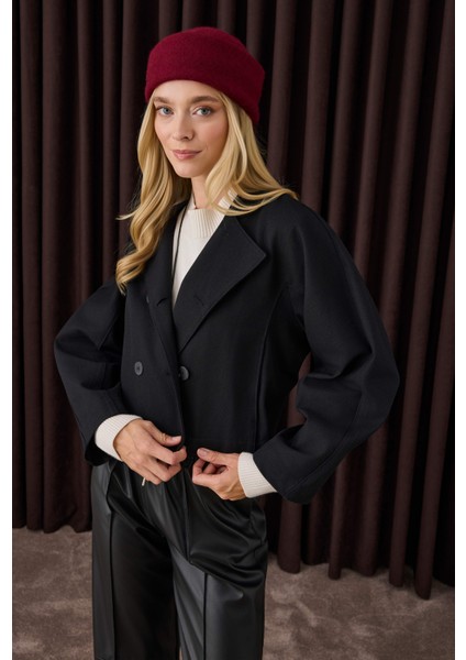 Pamuklu Kruvaze Ceket Siyah