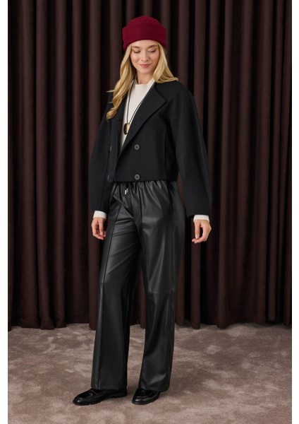 Pamuklu Kruvaze Ceket Siyah