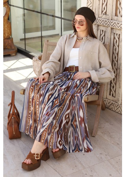 Katlı Şifon Etek Bark Desen