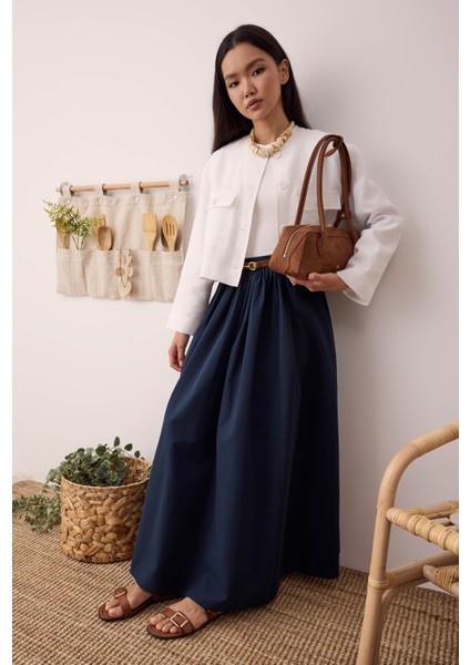 Büzgülü Kanvas Etek Ofis Lacivert indirimleri