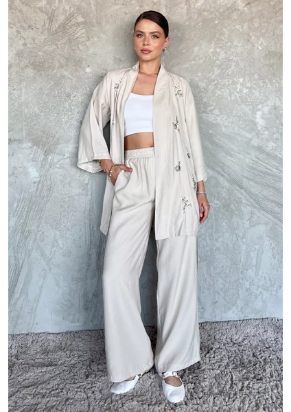 Taşlı Kimono Pantolon Ikili Takım P-00017514