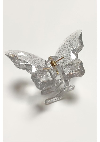 Kelebek Şeffaf Simli Mandal Toka 8 cm