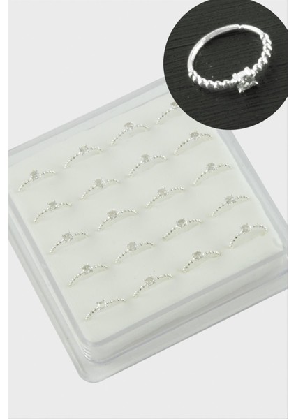 Kare Zirkon Tek Taş Halka Gümüş Hızma 20 Adet