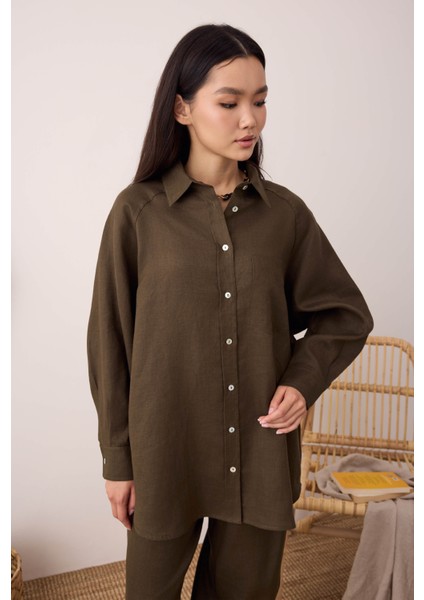 Reglan Kol Basic Keten Gömlek Fındık indirimleri