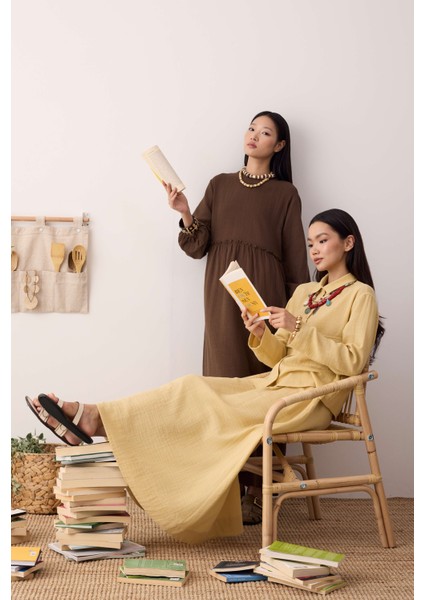 Müslin Cepli Gömlek Soft Sarı