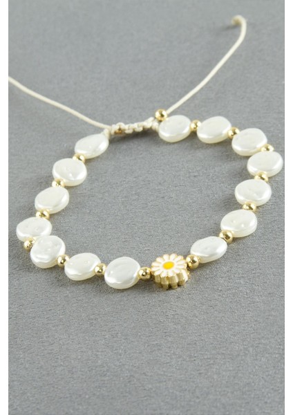 Papatya Yuvarlak Inci Bileklik