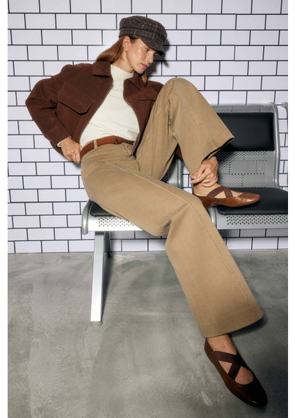 Nervürlü Denim Pantolon Kum Beji indirimleri