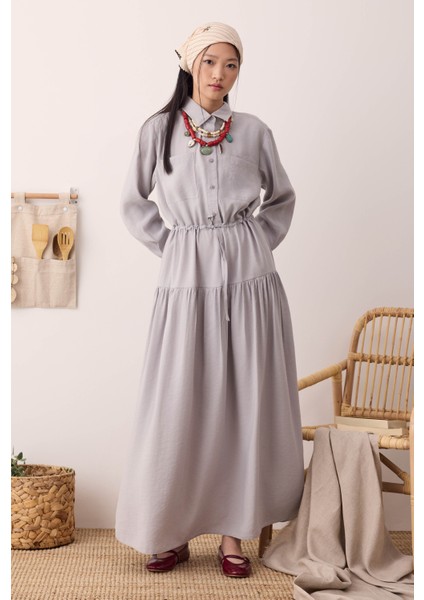 Büzgülü Modal Elbise Açık Gri indirimleri