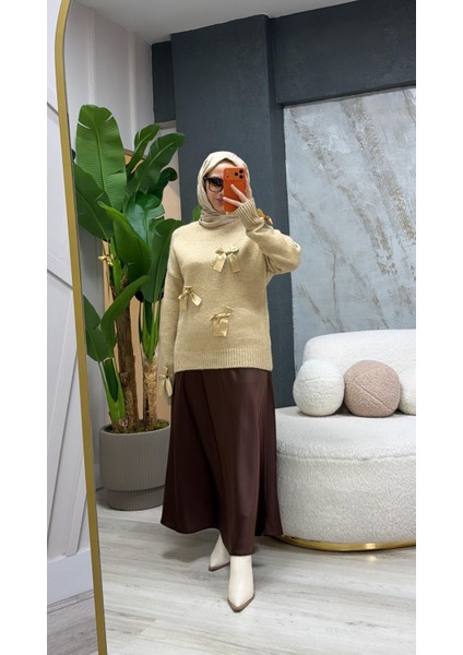 Fiyonk Detaylı Triko Kazak Bej fiyatları