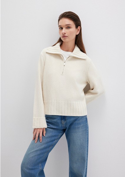 Yün Karışımlı Yarı Fermuarlı Ekru Kazak 1710703-82127 fiyatları