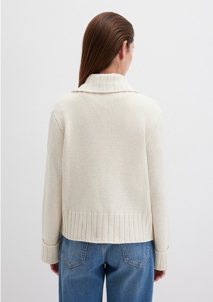 Yün Karışımlı Yarı Fermuarlı Ekru Kazak 1710703-82127 fırsatları