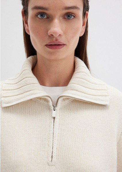 Yün Karışımlı Yarı Fermuarlı Ekru Kazak 1710703-82127 indirimleri