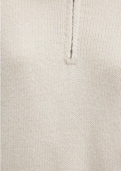 Yün Karışımlı Yarı Fermuarlı Ekru Kazak 1710703-82127