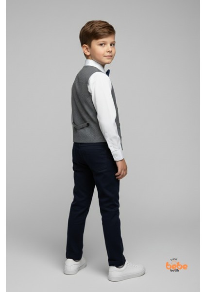Erkek Çocuk 4’lü Smokin Takım, Gömlek Yelek Papyon ve Pantolon Şık Kombin, Davet & Özel Gün Mavi fırsatları
