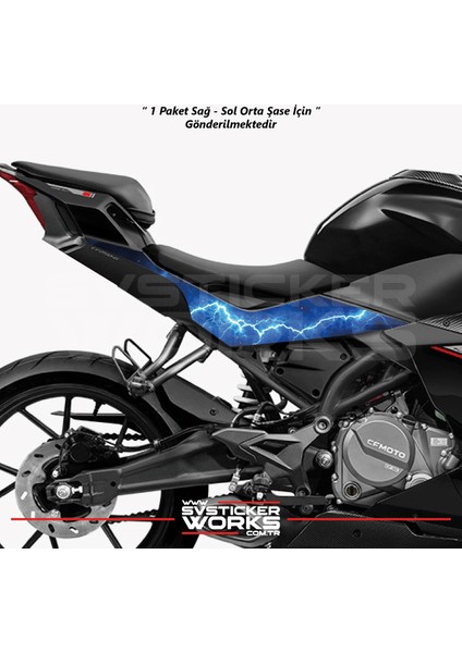Cfmoto 250SR Orta Şase Kaplama Mavi Şimşek Desen Sticker