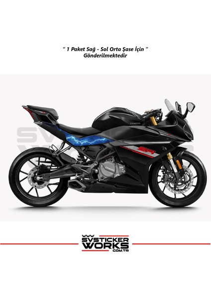 Cfmoto 250SR Orta Şase Kaplama Mavi Şimşek Desen Sticker fiyatları