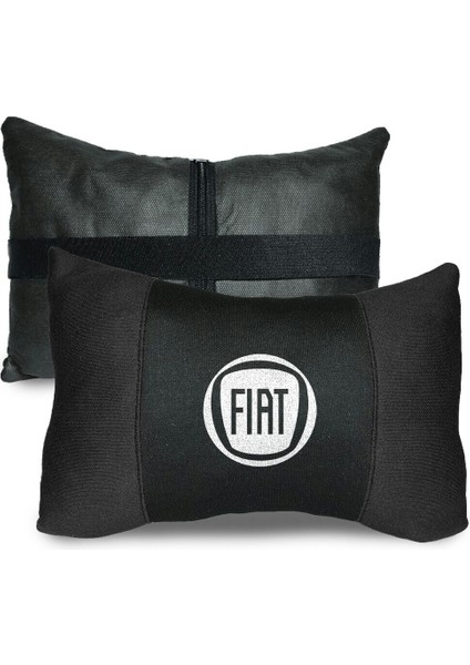Fiat Logolu Siyah Ortopedik Terletmez Kumaş Araç Boyun Yastığı 2 Adet Oto Boyun Yastığı Elyaf Tr