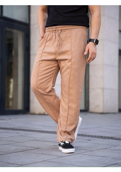 Erkek Keten Cepli Çıma Dikişli Jogger Buggy Pantalon Rahat Kalıp - Kahverengi fiyatları