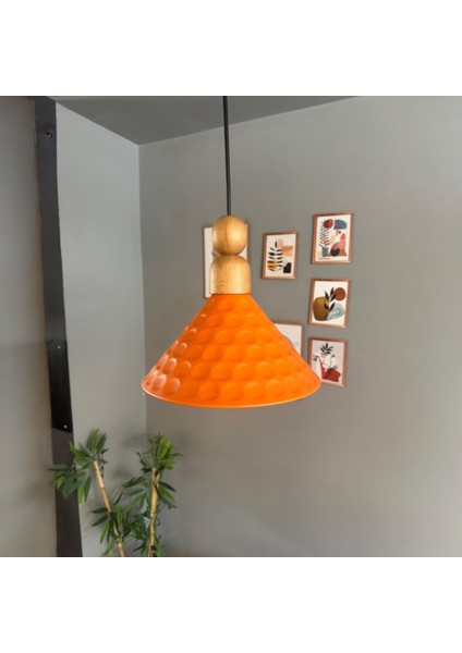 Rumy Turuncu Tekli Avize Boncuk Kalın Ahşap Başlık Sarkıt Ofis Showroom Salon Mutfak Avizeleri fiyatları