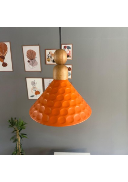 Rumy Turuncu Tekli Avize Boncuk Kalın Ahşap Başlık Sarkıt Ofis Showroom Salon Mutfak Avizeleri modelleri