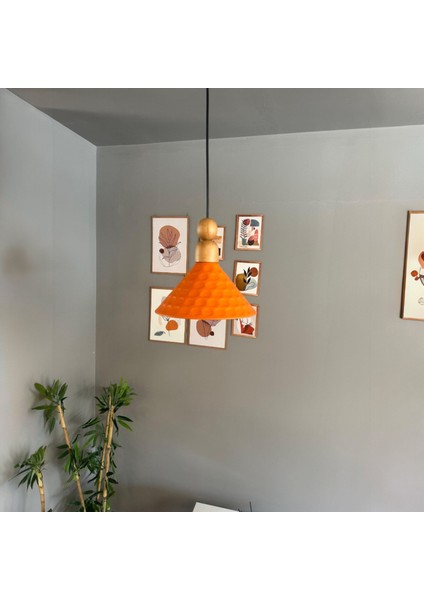 Rumy Turuncu Tekli Avize Boncuk Kalın Ahşap Başlık Sarkıt Ofis Showroom Salon Mutfak Avizeleri fırsatları