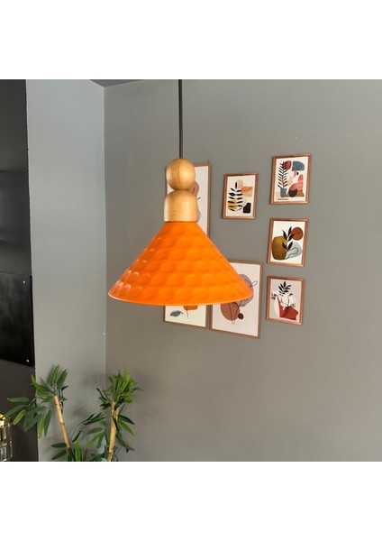 Rumy Turuncu Tekli Avize Boncuk Kalın Ahşap Başlık Sarkıt Ofis Showroom Salon Mutfak Avizeleri indirimleri