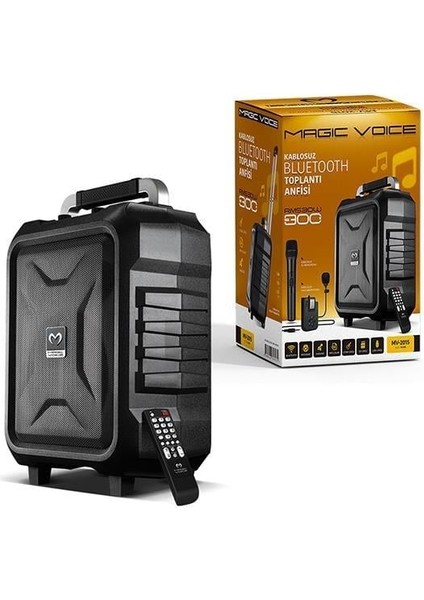 MV-2015 Usb-Sd-Bt 1 El + 1 Yaka Mikrofonlu 300W Taşınabilir Şarjlı Hoparlör Anfi