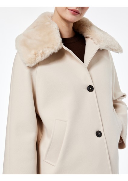 Uzun Kollu Cepli Düğmeli Çıkarılabilir Suni Kürk Yakalı Kaşe Kaban indirimleri