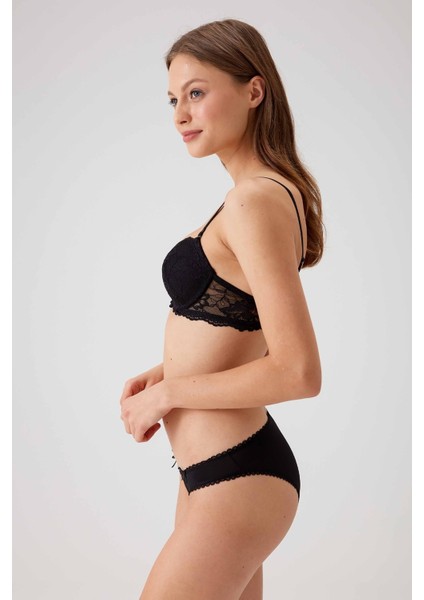 Kadın Siyah 4561 Milan Push Up Dolgulu Dantelli Çeyiz Sütyen ve Külot Iç Çamaşır Takımı fiyatları