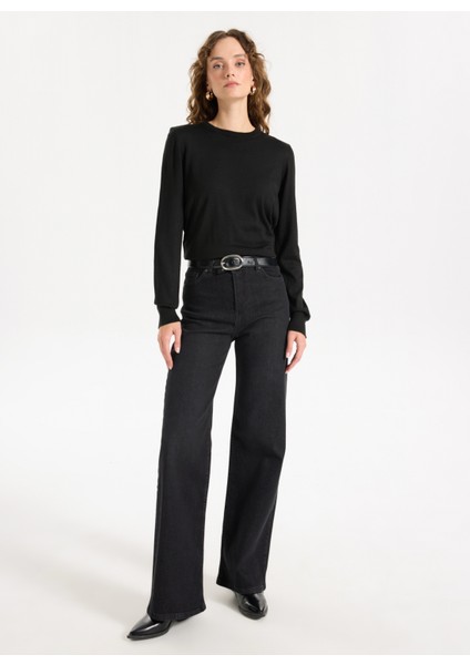 Bisiklet Yaka Slim Fit Düz Siyah Kazak Kadın ML5WL-KZK-9002 fiyatları