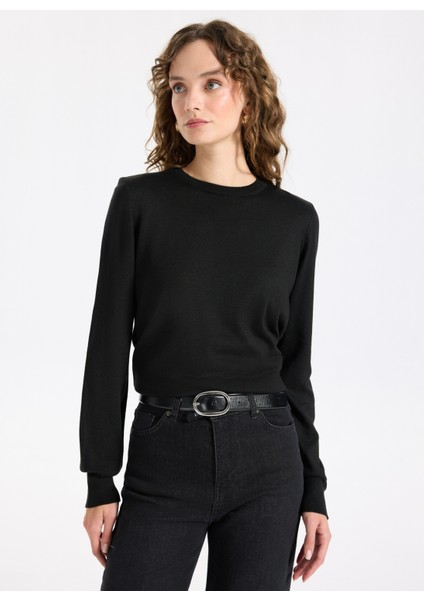 Bisiklet Yaka Slim Fit Düz Siyah Kazak Kadın ML5WL-KZK-9002 modelleri