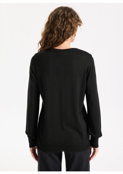 Bisiklet Yaka Slim Fit Düz Siyah Kazak Kadın ML5WL-KZK-9002 indirimleri