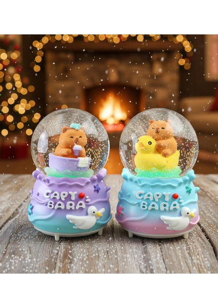 Büyük Boy Işıklı Müzikli Capybara Deniz Temalı Kar Küresi