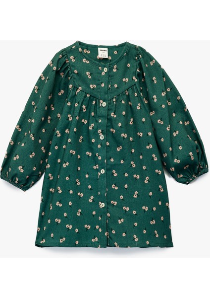 Pamuklu Balon Kollu Bisiklet Yaka A Kesim Çiçekli Elbise