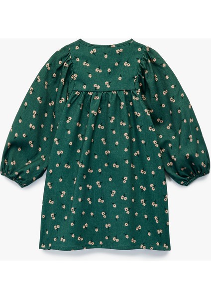 Pamuklu Balon Kollu Bisiklet Yaka A Kesim Çiçekli Elbise fiyatları