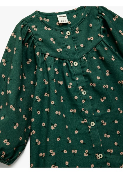 Pamuklu Balon Kollu Bisiklet Yaka A Kesim Çiçekli Elbise modelleri