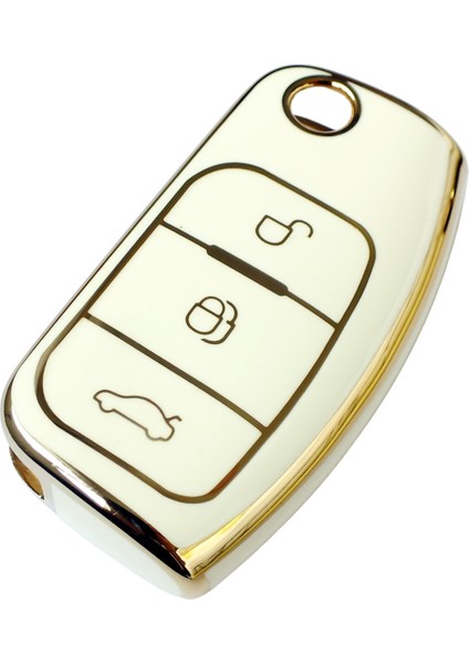 Renault Clio 2 Kangoo Tek Buton Uyumlu Kumanda Anahtar Kılıfı Oto Anahtarlık Beyaz Gold Tr
