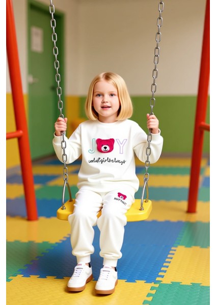 Kız Çocuk Sevimli Ayıcık Baskılı Pamuklu Ince Eşofman Takımı Kaliteli Şık Rahat modelleri