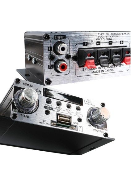 YW-191L 12 Volt 100 Watt Motosiklet Bluetooth Amfi Usb/sd 2 Kanal Pazarcı - Anfi (125X95X40MM)